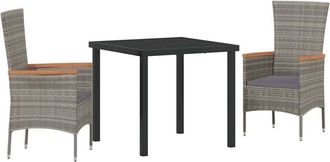 vidaXL Garden Dining Set with Cushion 3 pcs Grey Powder-Coated Steel vidaXL