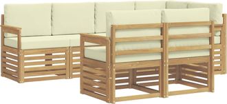 vidaXL Conjunto De Sof&aacute;s De Exterior 7 Uds. Blanco Y Crema Poli&eacute;ster Vidaxl