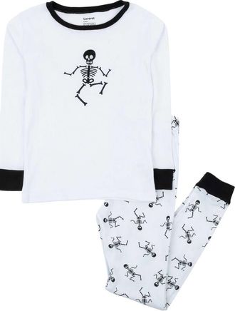 Leveret Kids Two-Piece Cotton Halloween Matching Family Pajamas, Fun Prints in White Skeleton at Nordstrom, Size 10