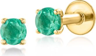 RS Pure by Ross-Simons Emerald Flat-Back Stud Earrings in 14kt Yellow Gold