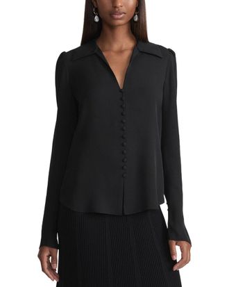 Lafayette 148 New York Wide Collar Puff Sleeve Silk Blouse