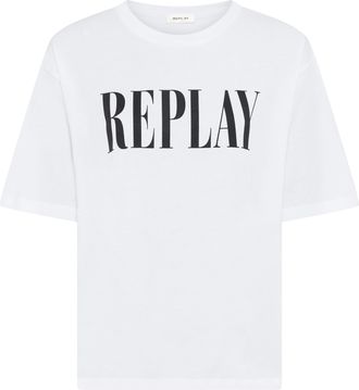 Replay T-Shirt REPLAY, Damen, Gr. XL, wei&szlig;, Single Jersey, Obermaterial: 100% Baumwolle, bedruckt, unifarben, regular fit normal, Rundhals, abgesteppte Kante