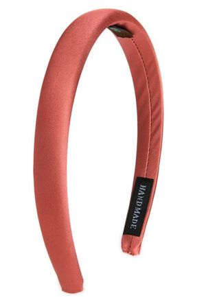 Tasha Skinny Padded Satin Headband in Burnt Orange at Nordstrom