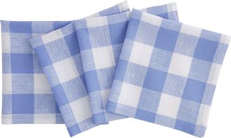 Solino Home Linen Dinner Napkins Set of 4, 20 x 20 Inch for Dining Table, Holiday and Everyday Table Decor - Buffalo Check in Hydrangea Blue at