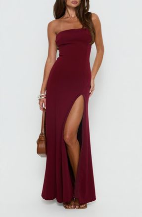 Princess Polly Diamanti High Slit Strapless Gown in Burgundy at Nordstrom, Size 10