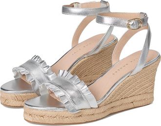 Jack Rogers Rozette Ruffle Wedge - Suede Womens Wedge Shoes Silver : 7.5 M, Leather
