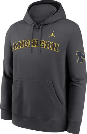 Nike Jordan Michigan Sideline Club Nike Mens Jordan Brand Pullover Hoodie in Grey | MJDK06FMWN-TVV