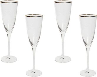 Beliani Beliani - Conjunto De 4 Copas De Champ&aacute;n Sopladas A Mano Borde Dorado 25 Cl Topaz