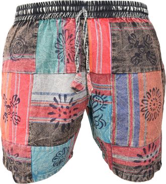 Gheri Mens Patchwork Colorful Hippie Festival Cotton Pull On Shorts Printed X-Large