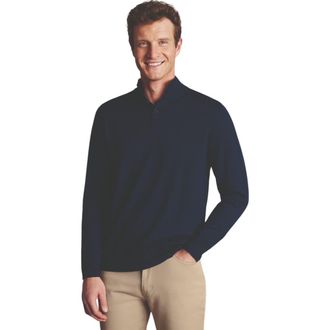 CHARLES TYRWHITT Pure Merino Button Neck Sweater in Navy at Nordstrom, Size Xx-Large
