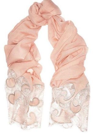 Emilio Pucci Floral Lace Trimmed Blush Wool & Cashmere Scarf