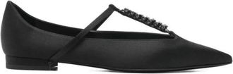 Emporio Armani Schoenen, Dames, Zwart, 37 1/2 EU, Leer, Embellished T-Strap Ballerina Flats