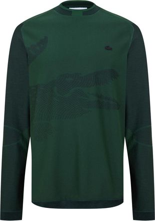 Lacoste Mens Crocodile Print Mock Neck Long Sleeve Sweater in Green/Black - Size Small