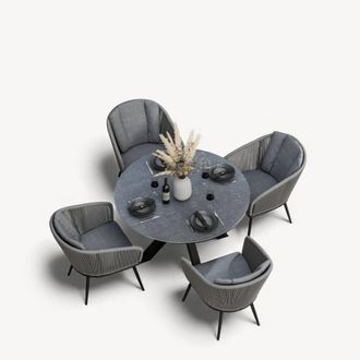 Royalcraft ASPEN 120cm Round ceramic grey top with 4 rope chairs