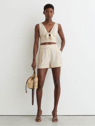 Reiss Cream & black Pinstripe Tailored Shorts, 14