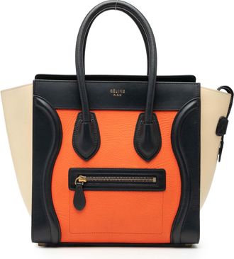 Celine Womens Pre-owned Micro Tricolor Leather Luggage Tote - Orange - One Size