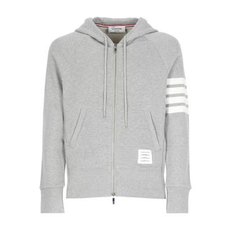 Thom Browne Zip-throughs, male, Gray, Size: 2XL 4-Bar Zip Hoodie
