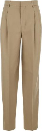 Ami Lage Taille Wijde Katoenen Broek - Dames - Broeken - Beige - M - Katoen - Broeken