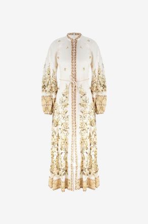 Zimmermann Midi-Hemdkleid aus gebl&uuml;mtem Leinen Golden Buttoned