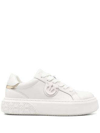 Pinko Beige Yoko 12 Minimalist Leather Sneakers
