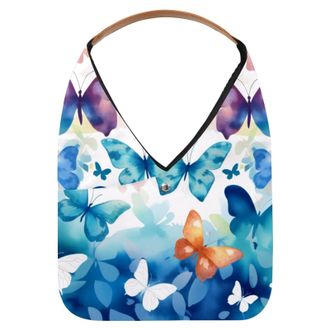 Generic Watercolor Butterflies Pattern Reusable Lightweight Grocery Bags - Foldable Into Compact Pouch, Washable & Sturdy, Multipurpose for Shopping and Trave