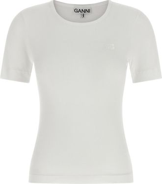 Ganni White Logo Embroidery T-shirt