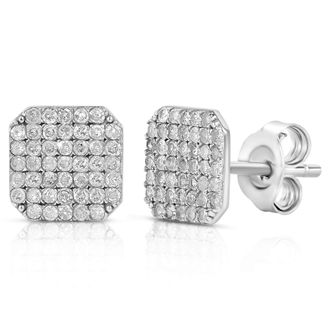MAX + STONE 10k White Gold 0.26ct Diamond Square Cluster Stud Earrings