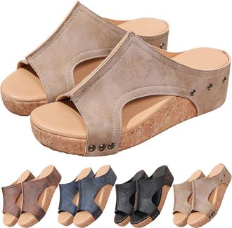 Generic UK 5.5 Womens Platform Wedge Sandals Ladies Orthopedic Slides Slippers Comfortable Lightweight Open Toe Slip On Sandals Summer Casual Thick Bottom Lea
