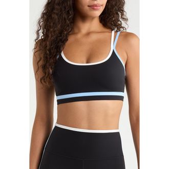 SPLITS59 Eva Rigor Double Strap Sports Bra in Black/skylight at Nordstrom, Size X-Large