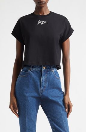 Balmain Paris Logo Graphic Crop T-Shirt in Eab Blk/White at Nordstrom, Size X-Small