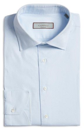 Canali Impeccabile Regular Fit Dress Shirt in Blue at Nordstrom, Size 15.5 - R