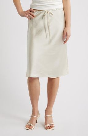 Open Edit Knee Length Drawstring Satin Skirt in Ivory Dove at Nordstrom, Size Xx-Small