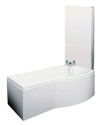 Balterley 1500 mm Right Hand B Shape Shower Bath with Screen & Front Panel White