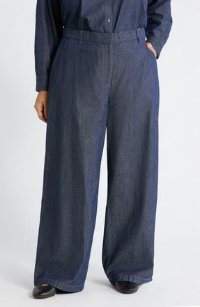 Eileen Fisher High Waist Organic Cotton Wide Leg Pants in Dark Indigo at Nordstrom, Size 2 X