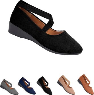 Generic Womens Comfy Elastic Crisscross Strap Wedge Slip-On Shoes,Slip On Fashion Ankle Straps Elegant Dress Shoes,Womens Round Toe Ballet Wedge Dress Shoe (B
