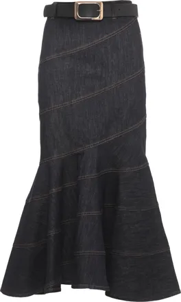 Self Portrait Dark Denim Skirt With Mermaid Hem And Back Zipper Closure