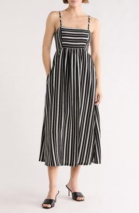 Melrose and Market Stripe Babydoll Midi Dress in Black- Ivory Stripe at Nordstrom Rack, Size Xx-Small