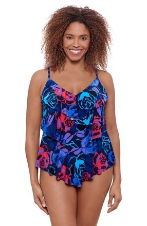 Aqua Green Triple Ruffle Tier Adjustable Tankini Swimsuit Top in Rose Grows at Nordstrom, Size Small