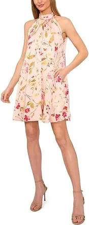 CeCe by Cynthia Steffe Printed Halter Dress Womens Dress Sugar Peach : XL, Polyester