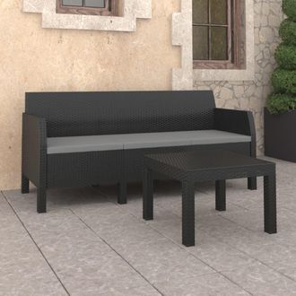 vidaXL Vidaxl - Set De Muebles De Jard&iacute;n 2 Pzas Cojines Pp Rat&aacute;n Gris Antracita