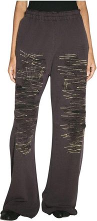 Maison Margiela Distressed Cotton Wide-Leg Track Pants - Dames - Wijde Broeken - Paars - S - Katoen - Broeken