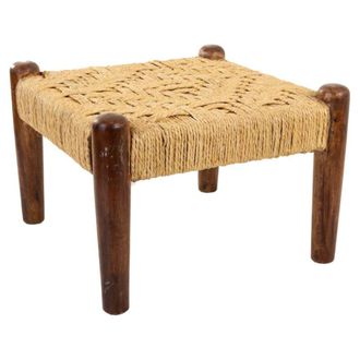 Wanderlust Deco Banqueta de madera y cuerda natural Marr&oacute;n 39x39x27h cm