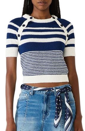 Steve Madden Rayna Stripe Short Sleeve Sweater in Marine at Nordstrom, Size Medium