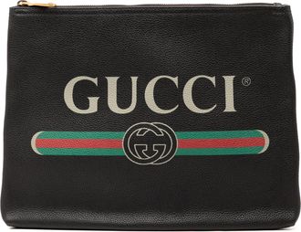 Gucci Pre-owned Womens Medium Leather Logo Portfolio Clutch - Black - One Size