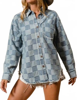 Bibi Checkered Patch Pocket Shirt In Denim