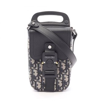 Dior Beige Black Navy Canvas Leather Handbag Shoulder Bag (Pre-Owned)