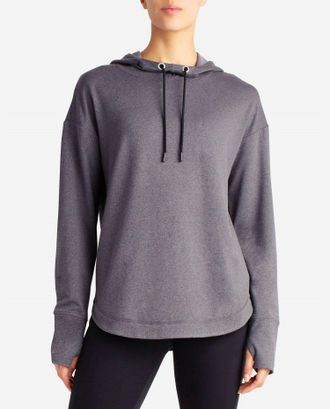 Danskin Lotus Popover Hoodie In Black Salt Heather