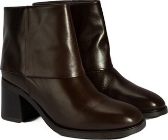 Desa Woman Leather Boots - Block Heels, Zip Closure, Breathable, Square Toe | Brown - 39