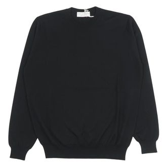 FILIPPO DE LAURENTIIS Round-neck Knitwear, male, Black, Size: L Lightweight Royal Merino Crewneck