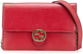 Gucci Red Color Leather Chain/Shoulder Wallet (Pre-Owned)